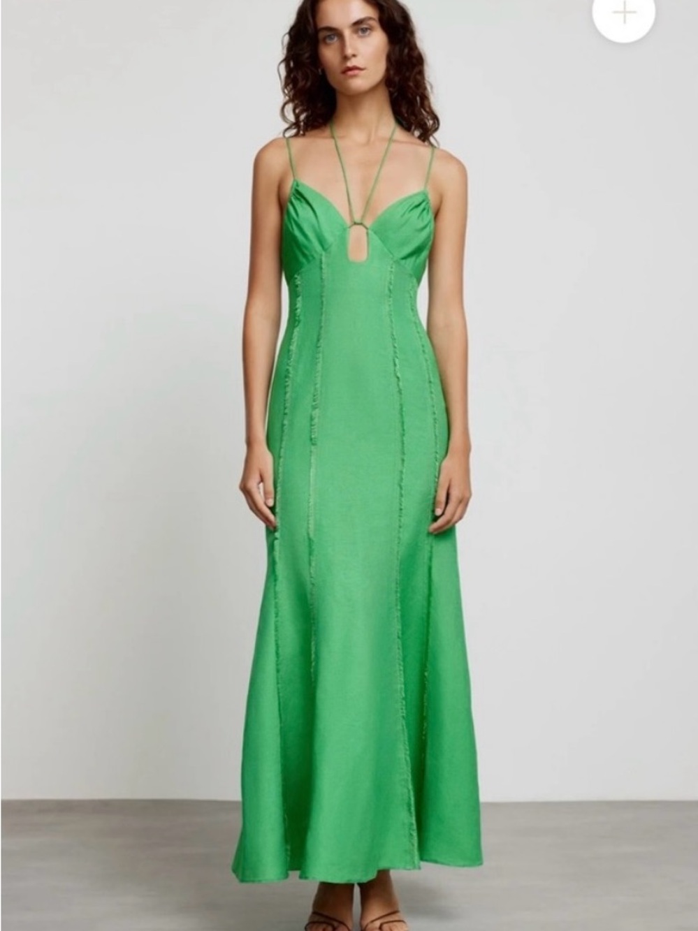 Green Spaghetti-Strap Maxi Dress with Keyhole Neckline